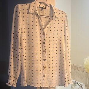 Polka Dot Button-Front Blouse in White and Black